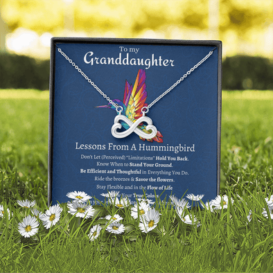 Granddaughter Infinity Heart Advice From a Hummingbird Necklace - We Love Hummingbirds
