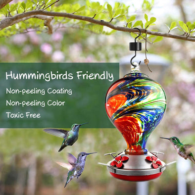 Nebula Hand Blown Glass Hummingbird Feeder- Holds 32 oz of Nectar - We Love Hummingbirds