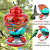 Beautiful Hand Blown Glass Hummingbird Feeder - Holds 38 oz of Nectar