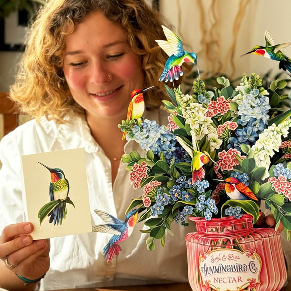 Hummingbird Flower Bouquet Pop Up 12" Card - 3D