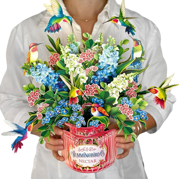 Hummingbird Flower Bouquet Pop Up 12" Card - 3D