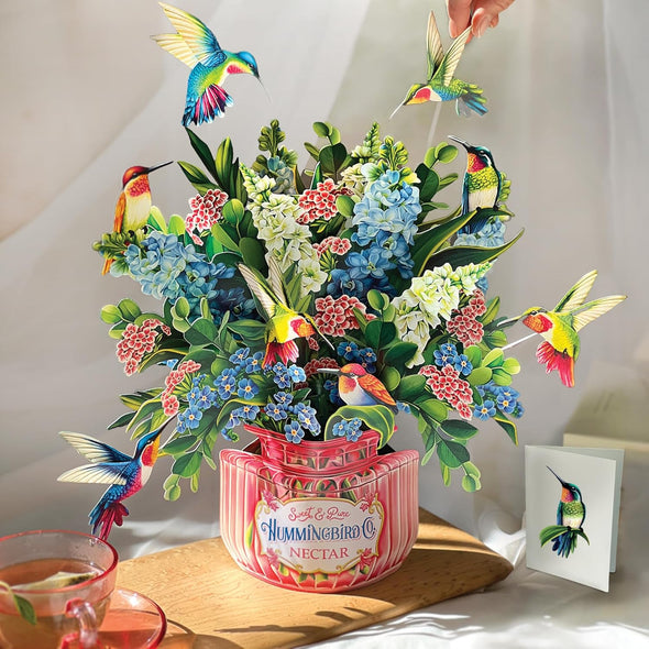 Hummingbird Flower Bouquet Pop Up 12" Card - 3D