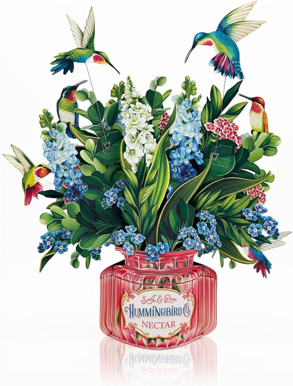 Hummingbird Flower Bouquet Pop Up 12" Card - 3D