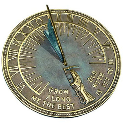 11.125" Verdigris Brass Father Time Sundial - We Love Hummingbirds