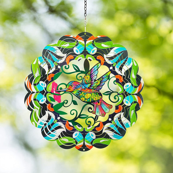 12" Colorful Hummingbird Metal Wind Spinner - We Love Hummingbirds