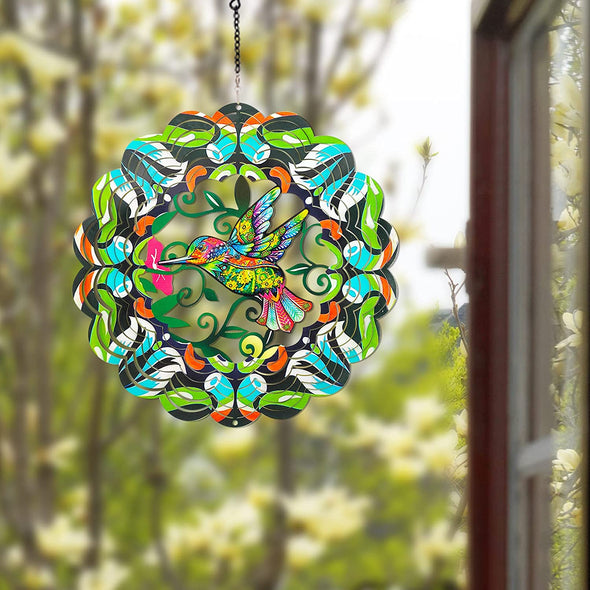 12" Colorful Hummingbird Metal Wind Spinner - We Love Hummingbirds