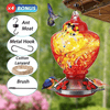 2 Sets Hummingbird Feeder for Outdoors with Hand Blown Glass, Hand Bird Feeder with Perch, Blue Paintings and Flower, 38 Ounces Including Ant Moat, Metal Hook, Hanging Wires, Brush - We Love Hummingbirds