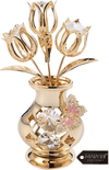24K Gold Plated Crystal Studded Flower Ornament in Vase - We Love Hummingbirds