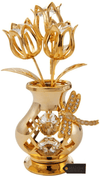 24K Gold Plated Crystal Studded Flower Ornament in Vase - We Love Hummingbirds