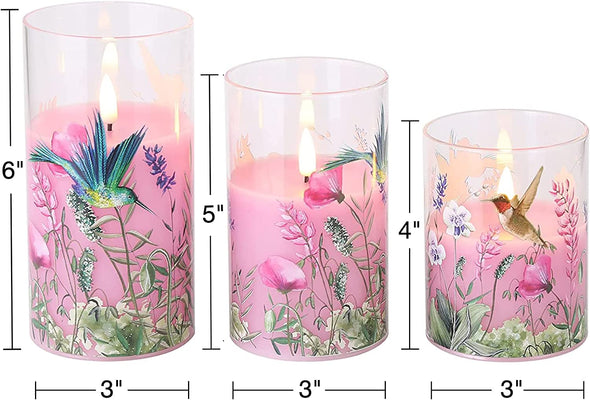 3 Pack Pink Hummingbird Glass LED Candles with Remote - We Love Hummingbirds