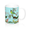 Blue Vintage Hummingbird Flowers Coffee & Tea Mug - Right Handle