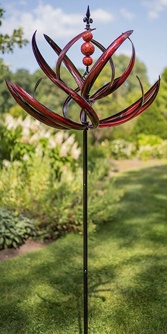 87" Red Kinetic Spring Reeds Vertical Spinner - We Love Hummingbirds