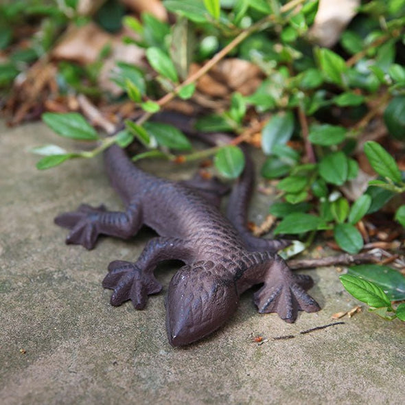 Antique Brown Cast Iron Lizard Statue - We Love Hummingbirds