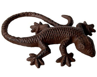 Antique Brown Cast Iron Lizard Statue - We Love Hummingbirds