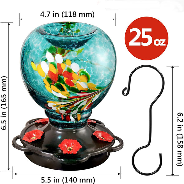 Apple Shaped Hand Blown Glass Hummingbird Feeder - Holds 25 oz of Nectar - We Love Hummingbirds