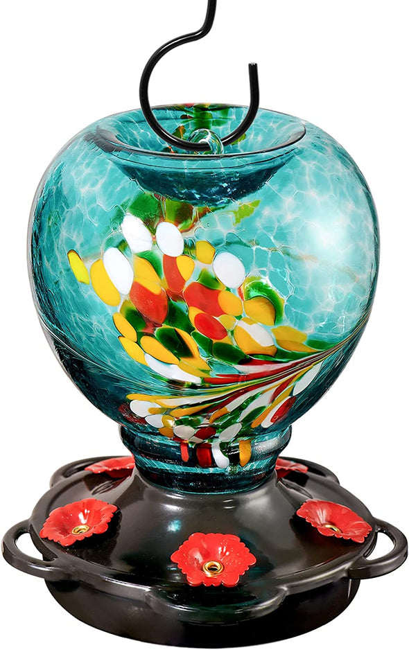 Apple Shaped Hand Blown Glass Hummingbird Feeder - Holds 25 oz of Nectar - We Love Hummingbirds