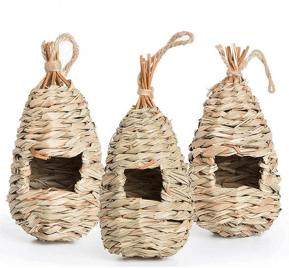 AQUEENLY Hummingbird House Set of 3 Hand Woven Hummingbird Houses Nest Small Hanging Audubon Birdhouse - We Love Hummingbirds