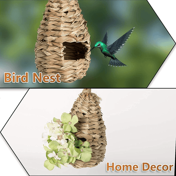 AQUEENLY Hummingbird House Set of 3 Hand Woven Hummingbird Houses Nest Small Hanging Audubon Birdhouse - We Love Hummingbirds
