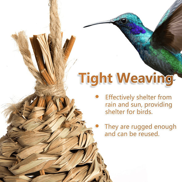 AQUEENLY Hummingbird House Set of 3 Hand Woven Hummingbird Houses Nest Small Hanging Audubon Birdhouse - We Love Hummingbirds