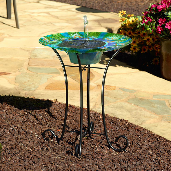 Argus Peacock Glass Solar Birdbath - We Love Hummingbirds