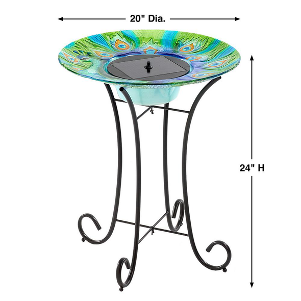 Argus Peacock Glass Solar Birdbath - We Love Hummingbirds