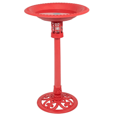 Beacon Point Solar Lighted Bird Bath in Red - We Love Hummingbirds