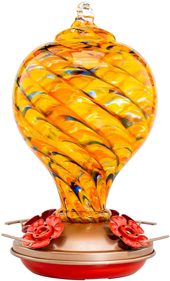 Beautiful Amber Citrine Hand Blown Glass Hummingbird Feeder - Holds 32 oz of Nectar - We Love Hummingbirds