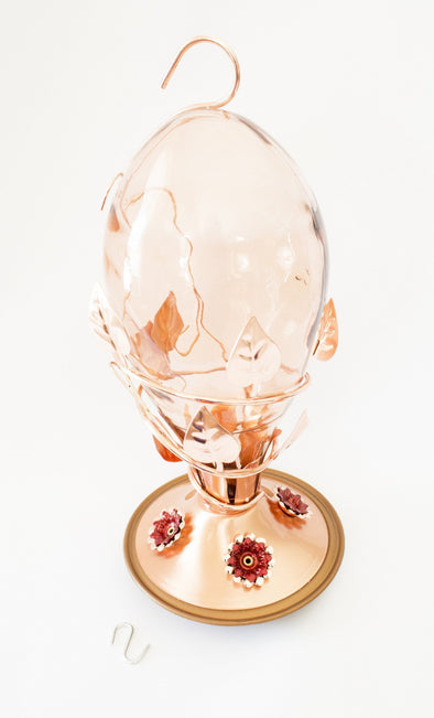 Beautiful Copper & Glass Hummingbird Feeder - Holds 32 OZ of Nectar! 100% Guaranteed! - We Love Hummingbirds