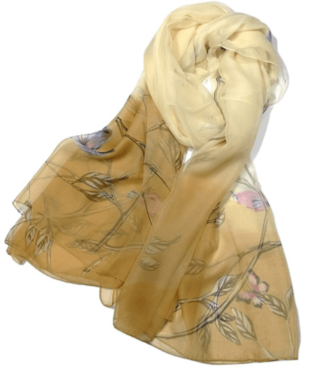 We Love Hummingbirds Beautiful Floral Hummingbird Silk Scarf Beige