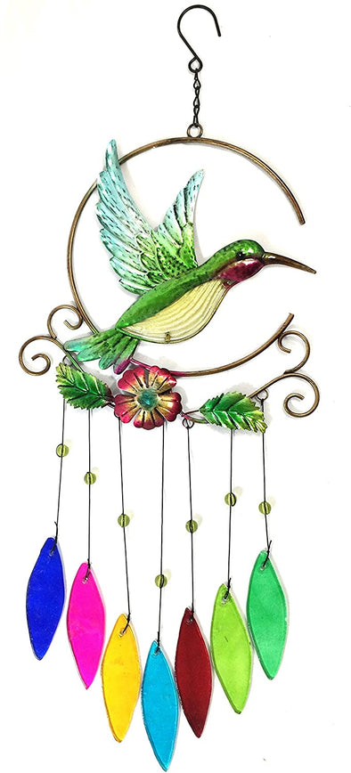 Beautiful Hummingbird with Stained Glass Wind Chimes - We Love Hummingbirds
