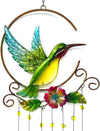 Beautiful Hummingbird with Stained Glass Wind Chimes - We Love Hummingbirds