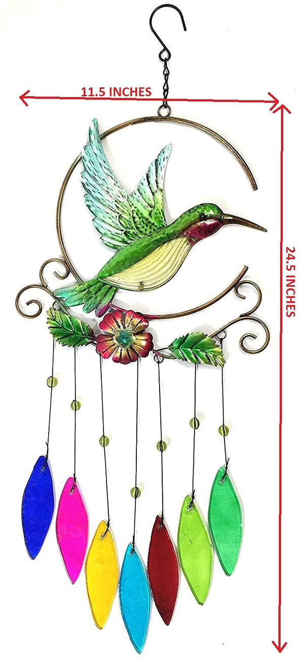 Beautiful Hummingbird with Stained Glass Wind Chimes - We Love Hummingbirds