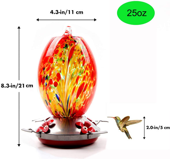 Beautiful Red Phoenix Hand Blown Glass Hummingbird Feeder - Holds 25 oz of Nectar - We Love Hummingbirds