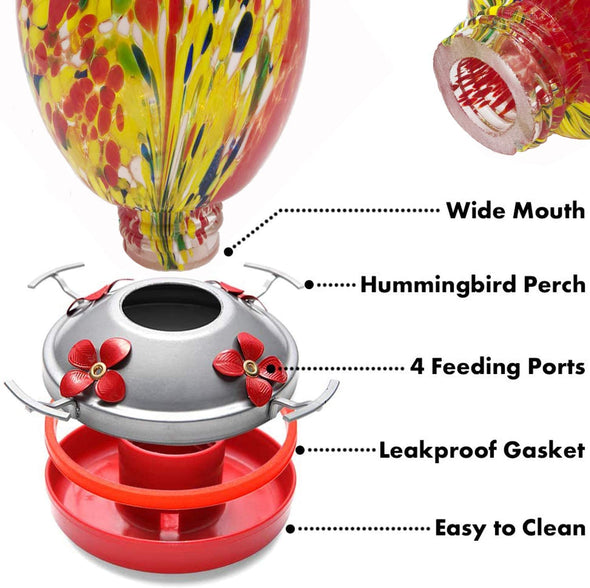 Beautiful Red Phoenix Hand Blown Glass Hummingbird Feeder - Holds 25 oz of Nectar - We Love Hummingbirds