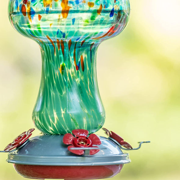 Beautiful Starry Night Mushroom Hand Blown Glass Hummingbird Feeder - Holds 28 oz of Nectar - We Love Hummingbirds