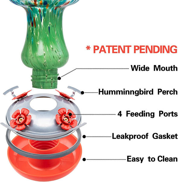 Beautiful Starry Night Mushroom Hand Blown Glass Hummingbird Feeder - Holds 28 oz of Nectar - We Love Hummingbirds