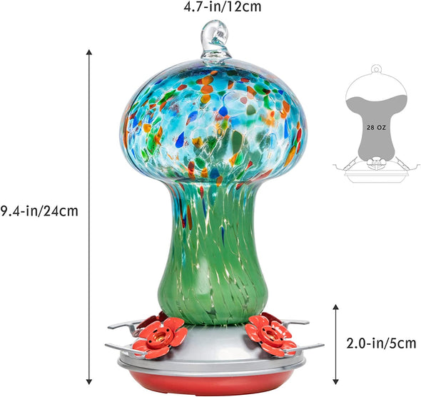 Beautiful Starry Night Mushroom Hand Blown Glass Hummingbird Feeder - Holds 28 oz of Nectar - We Love Hummingbirds