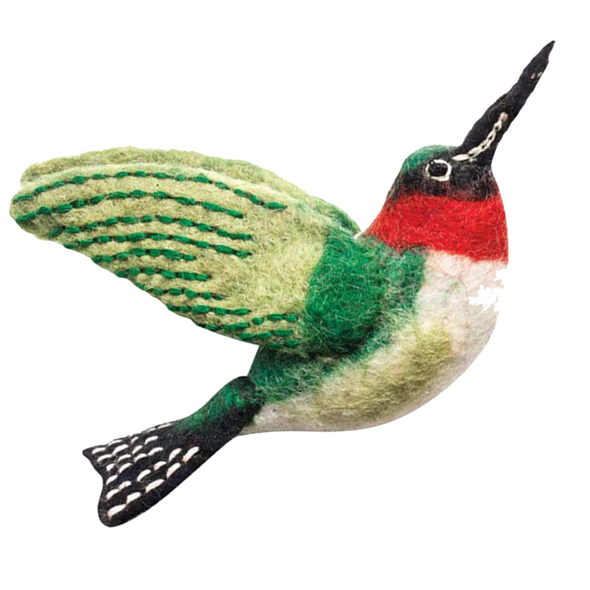 Beautiful Wool Ruby Throated Hummingbird Hanging Christmas Ornament - We Love Hummingbirds