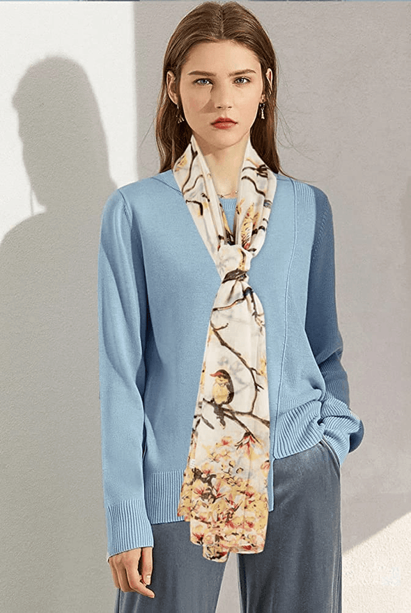 Beige Yellow Florals Spring Scarf for Women - We Love Hummingbirds