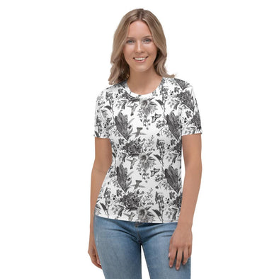 Black and White Hummingbirds All Over T-shirt - We Love Hummingbirds