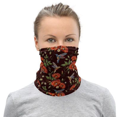 Black Hummingbird Flowers Neck Gaiter Mask - We Love Hummingbirds