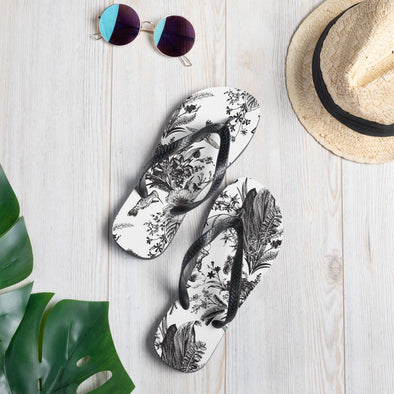 Black & White Classic Hummingbird Flower Flip Flops - We Love Hummingbirds