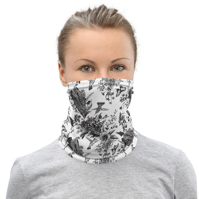 Black & White Hummingbird Flowers Neck Gaiter Mask - We Love Hummingbirds