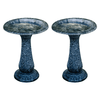 Black with Speckled Blue Fiber Stone Birdbaths with Round Pedestal and Base (Set of 2) - We Love Hummingbirds