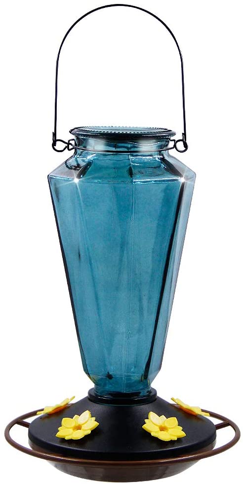 Blue Grey Diamond Glass Hummingbird Feeder - Holds 22 oz of Nectar - We Love Hummingbirds