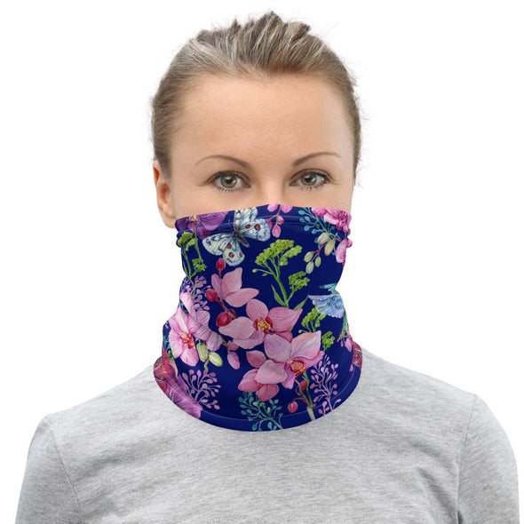 Blue Hummingbird Flowers Neck Gaiter Mask - We Love Hummingbirds