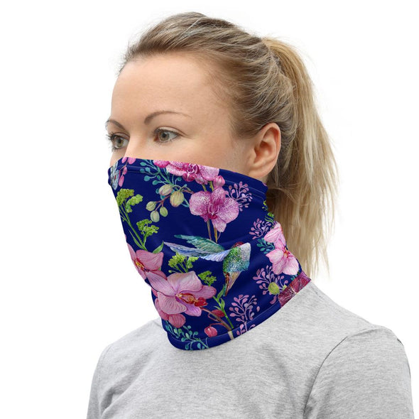 Blue Hummingbird Flowers Neck Gaiter Mask - We Love Hummingbirds