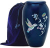 Blue Hummingbird Mother of Pearl Inlaid Metal Cremation Urn and Velvet Bag - We Love Hummingbirds