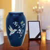 Blue Hummingbird Mother of Pearl Inlaid Metal Cremation Urn and Velvet Bag - We Love Hummingbirds