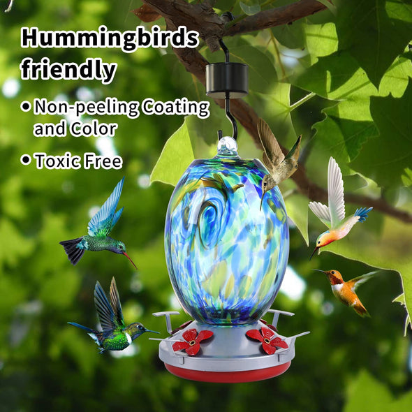 Blue Starry Night Hand Blown Glass Hummingbird Feeder- Holds 25 oz of Nectar - We Love Hummingbirds